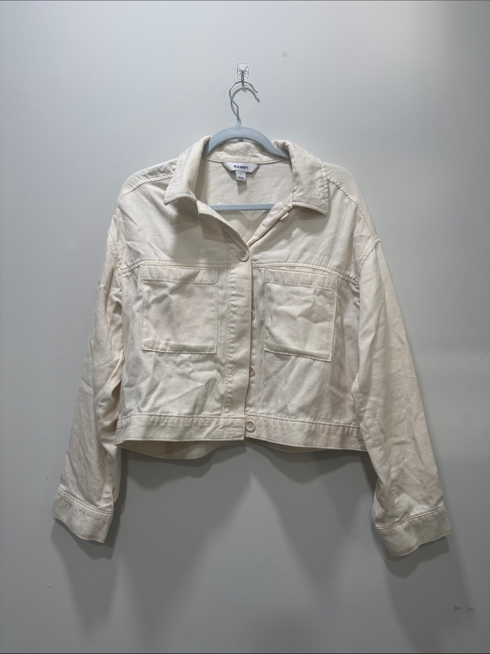 Old Navy Cream Cropped Denim Utility Jacket